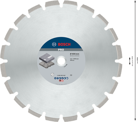Bosch PRO Asphalt Diamond Disc 400 mm for cutting asphalt.