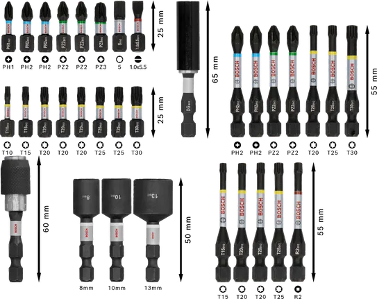 Bosch PRO Impact Screwdriver Bit Set 33 pcs assorted sizes.