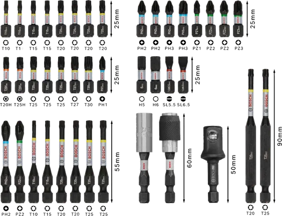 Bosch PRO Impact Screwdriver Bit Set 41 pcs with assorted sizes.