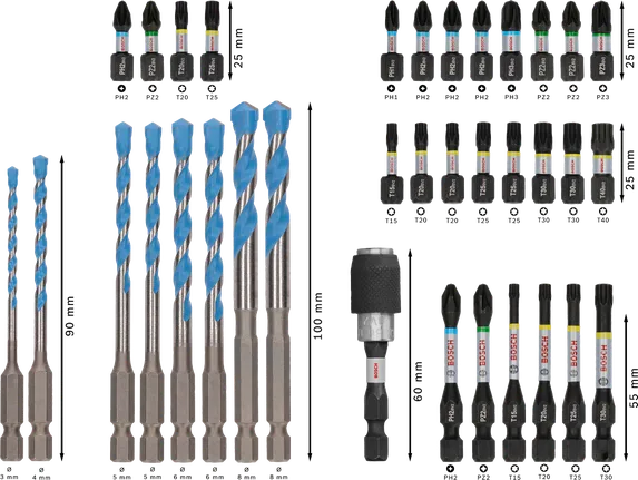Bosch PRO Impact Mixed Set drill and screwdriver bits, 35 pieces.