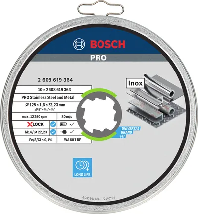 Bosch PRO stainless steel cutting disc 125×1.6×22.23 mm X-Lock.