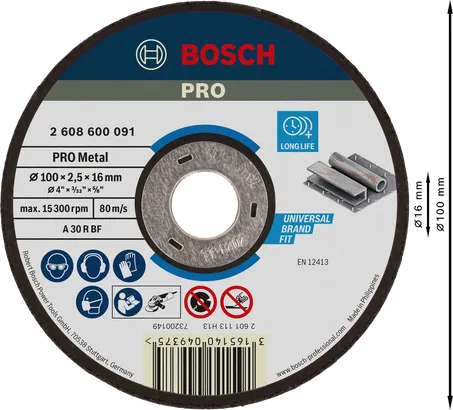 Bosch PRO Metal Cutting Disc 100 x 2.5 x 16 mm.