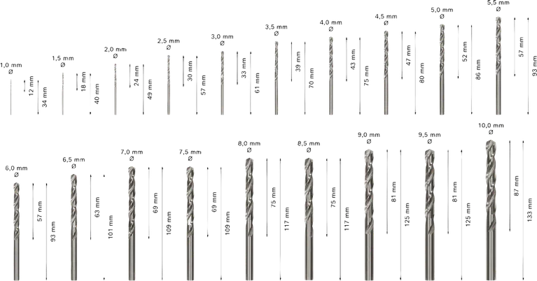 Bosch PRO Metal HSS-G Twist Drill Bit Set, 19 sizes shown.