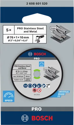 Bosch PRO 76×1×10 mm stainless steel cutting disc.