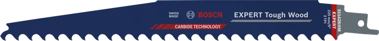 Bosch EXPERT Tough Wood reciprocating saw blade with carbide teeth.