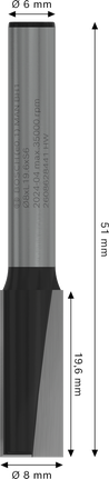 Bosch PRO Router Straight Bit two-flute 8x19.6mm shank 6mm.