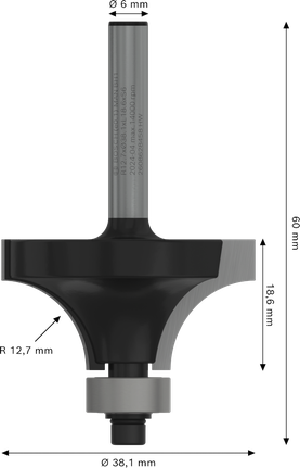 Bosch PRO Router Bit Rounding Over R 12.7 shank 6 mm.