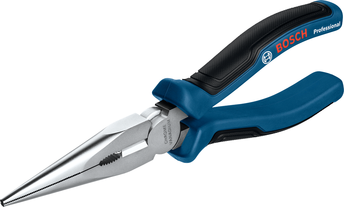 Bosch Long Nose Pliers 200 mm with induction hardened cutting edges.