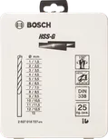 Set de burghie pentru metal Bosch HSS-G, cu 25 de piese, în cutie metalică.