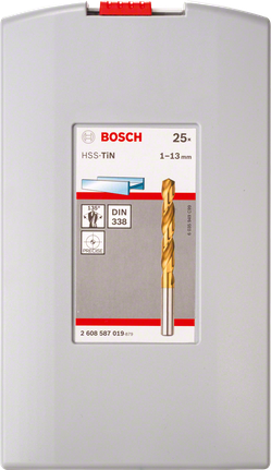 Set burghie pentru metal Bosch HSS-TiN, 25 piese, 1–13 mm.
