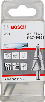 Burghiu în trepte Bosch HSS 6-37 mm pentru metal și PVC.