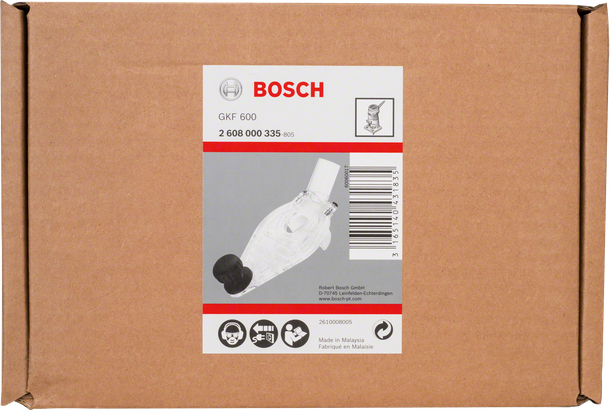 Placă de bază Bosch cu mâner și orificiu de evacuare a prafului.