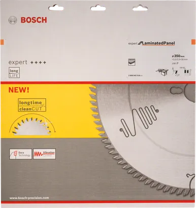Lamă de ferăstrău circular Bosch Expert pentru panouri laminate, tăiere curată și de lungă durată.
