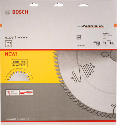 Lamă de ferăstrău circular Bosch Expert pentru panouri laminate, tăiere curată și de lungă durată.
