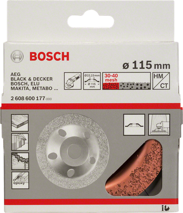 Cap de șlefuire din carbură de tungsten Bosch, grad fin, 115 mm.