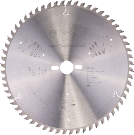Lamă de ferăstrău circular Bosch pentru tăierea panourilor laminate.