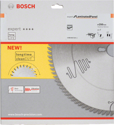 Lamă de ferăstrău circular Bosch Expert pentru panouri laminate, 250 mm.