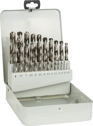 Set de burghie pentru metal Bosch HSS-G, cu 25 de piese, în cutie metalică.