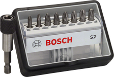 Set de biți de șurubelniță Bosch Robust Line S2 extra duri, cu 8+1 piese.