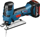 Ferăstrău vertical fără fir Bosch GST 18 V-LI S cu lame pentru lemn.