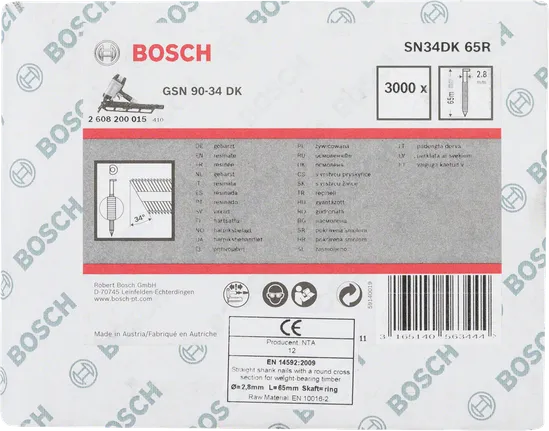 Cuie Bosch cu tijă dreaptă de 65 mm și 2,8 mm, pachet de 3000.