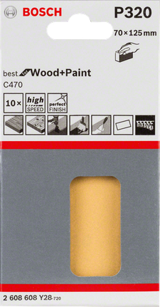 Foaie abrazivă Bosch C470 70×125mm, pachet de 10.