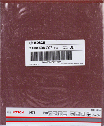 Foaie abrazivă Bosch J475 230x280 mm, granulație P80.