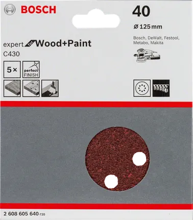 Foi abrazive Bosch C430, pachet de 5 bucăți, 125 mm, granulație 40.
