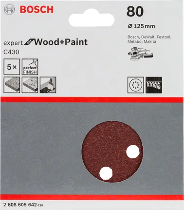 Foi abrazive Bosch C430, pachet de 5, 125 mm, granulație 80.