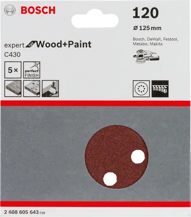 Foaie abrazivă Bosch C430, 125 mm, granulație 120, pachet de 5 buc.