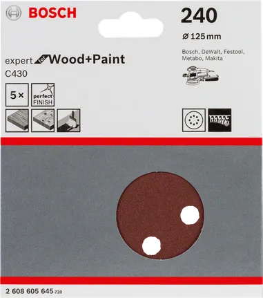 Foi abrazive Bosch C430, pachet de 5, 125 mm, granulație 240.