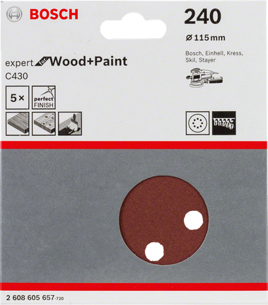 Foi abrazive Bosch C430, pachet de 5, 115 mm, granulație 240.