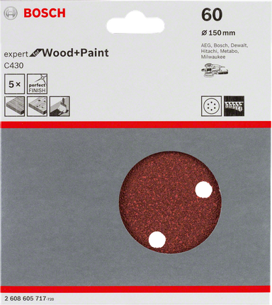 Foi abrazive Bosch C430, pachet de 5, 150 mm, granulație 60.