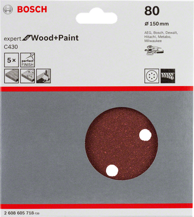 Foi abrazive Bosch C430, pachet de 5 bucăți, 150 mm, granulație 80.