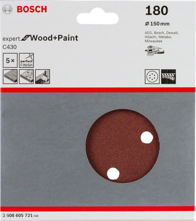 Foaie abrazivă Bosch C430, 150 mm, granulație 180, pachet de 5 buc.