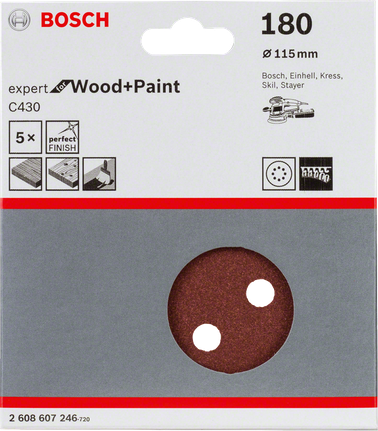 Foi abrazive Bosch C430, pachet de 5, 115 mm, granulație 180.