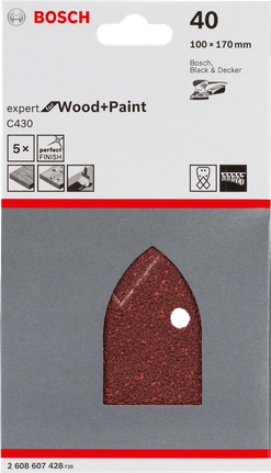 Foi abrazive Bosch C430, 95x135 mm, granulație 40, format din 5 bucăți.
