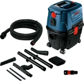 Aspirator industrial albastru cu accesorii.