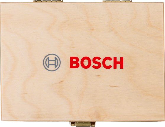 Set burghie Bosch Forstner cutie de depozitare din lemn.