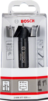 Burghiu Bosch Forstner de 45 mm pentru tăiere curată a lemnului.