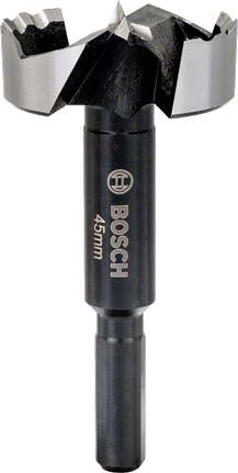 Burghiu Bosch Forstner de 45 mm pentru găurire precisă în lemn.