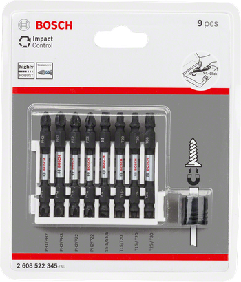 Set de biți de șurubelniță Bosch Impact Control, 9 piese.