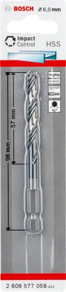 Burghiu cu percuție Bosch HSS de 6,0 mm.