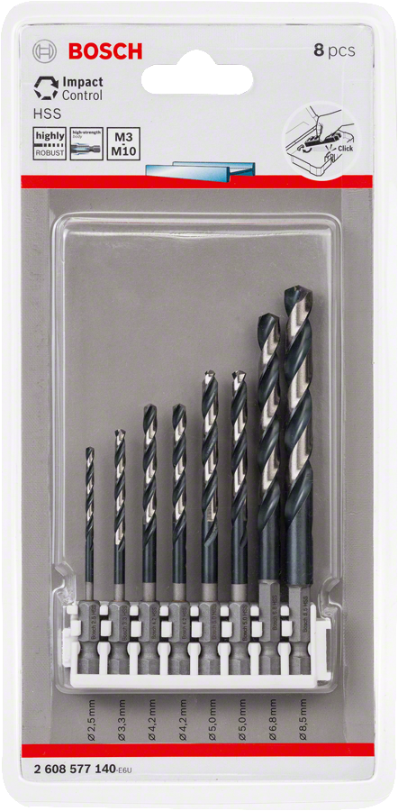 Set de 8 burghie Bosch Impact Control HSS 2,5-8,5 mm.