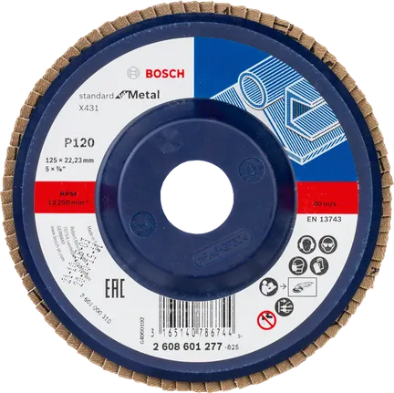 Disc lamelar Bosch X431 125 mm, granulație 120, pentru metal.
