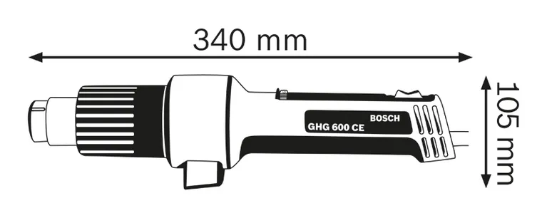 Dimensiunile pistolului de căldură.