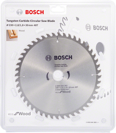 Lamă de ferăstrău circular Bosch Eco pentru lemn, 230 mm, 48 de dinți.