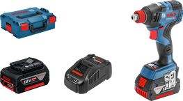 Set șurubelniță cu impact Bosch GDX 18V-200 C cu baterie și încărcător.