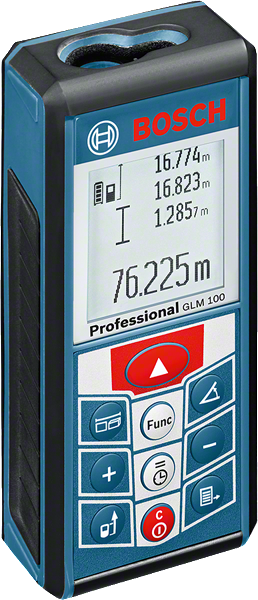 Aparat de măsură cu laser Bosch GLM 100 cu afișaj digital.