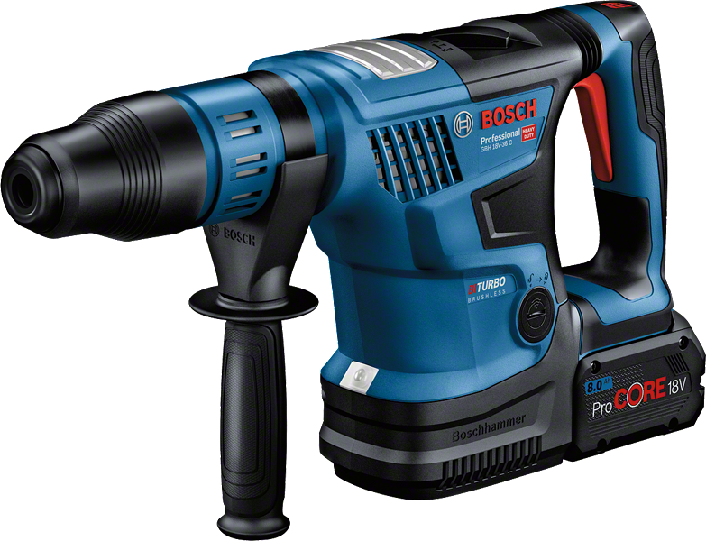 Ciocan rotopercutor fără fir Bosch GBH 18V-36 C cu baterie de 8Ah.